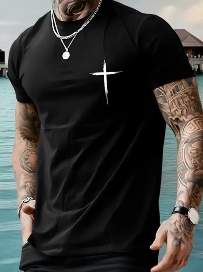Baskılı Oversize Bisiklet Yaka T-shirt - Siyah resmi